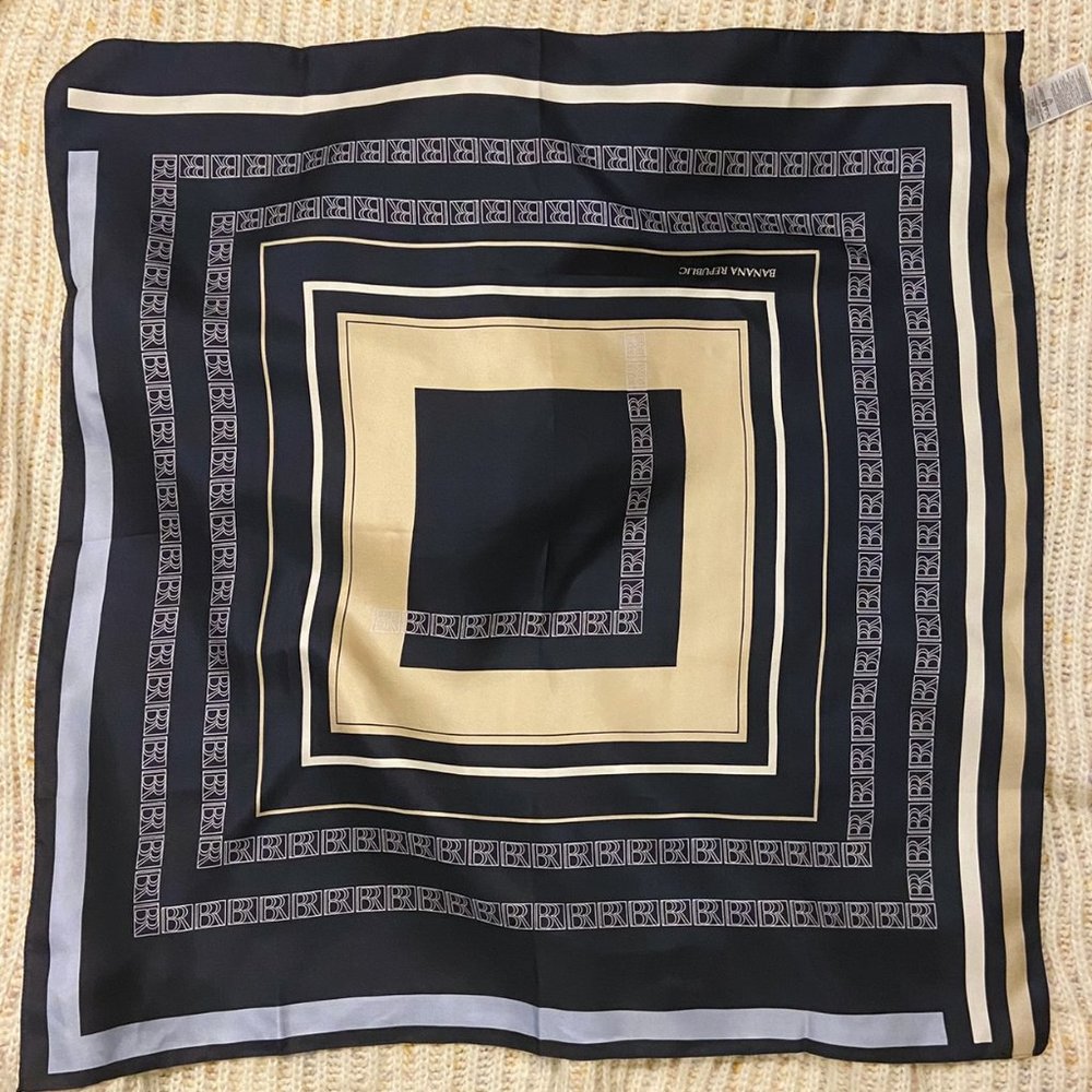 Banana Republic - Signature Silk Scarf, NAVY WITH WHITE STRIPE